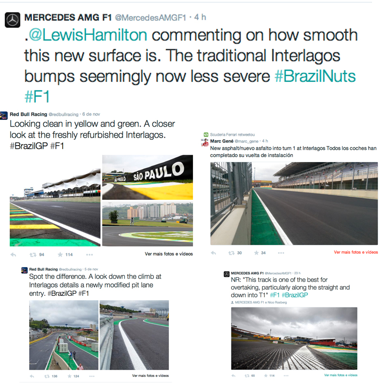 Pelas redes sociais, equipes e pilotos de Fórmula 1 exaltam mudanças no Autódromo de Interlagos